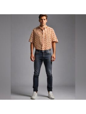 Hugo Boss Orange White Retro Circle Target Bullseye Button Down Casual Shirt